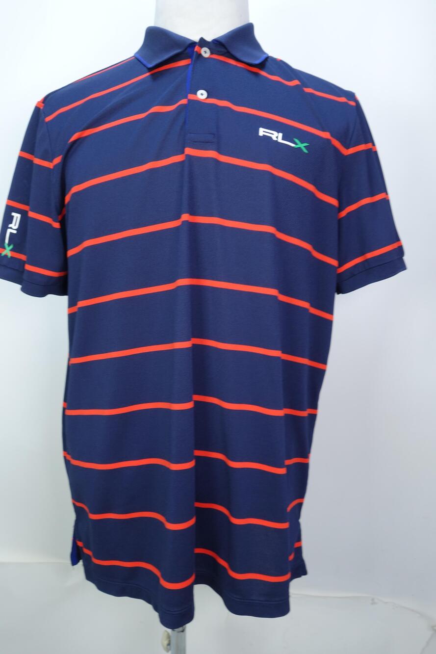 Ralph Lauren RLX Polo Shirt Mens XL Blue Stripe Golf Short Sleeve Stretch Knit